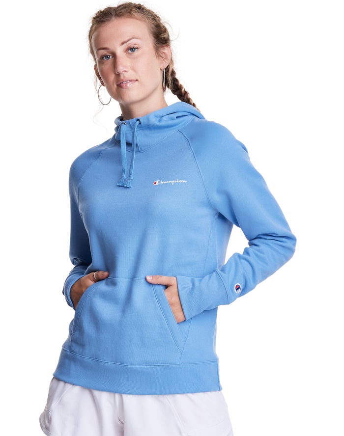 Champion Womens Hoodie NZ - Powerblend Script Logo Light Blue ( 9543-IVOAJ )